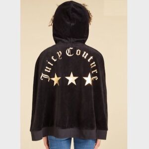 Juicy Couture | Black Track Velour Embroidered 3 Star Cape Jacket Size XS
